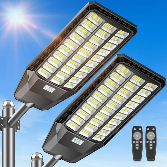 Adewalk 2-Pack 6000W Solar Street Light with Motion Sensor and Remote Control, Dusk to Dawn Outdoor Flood Light