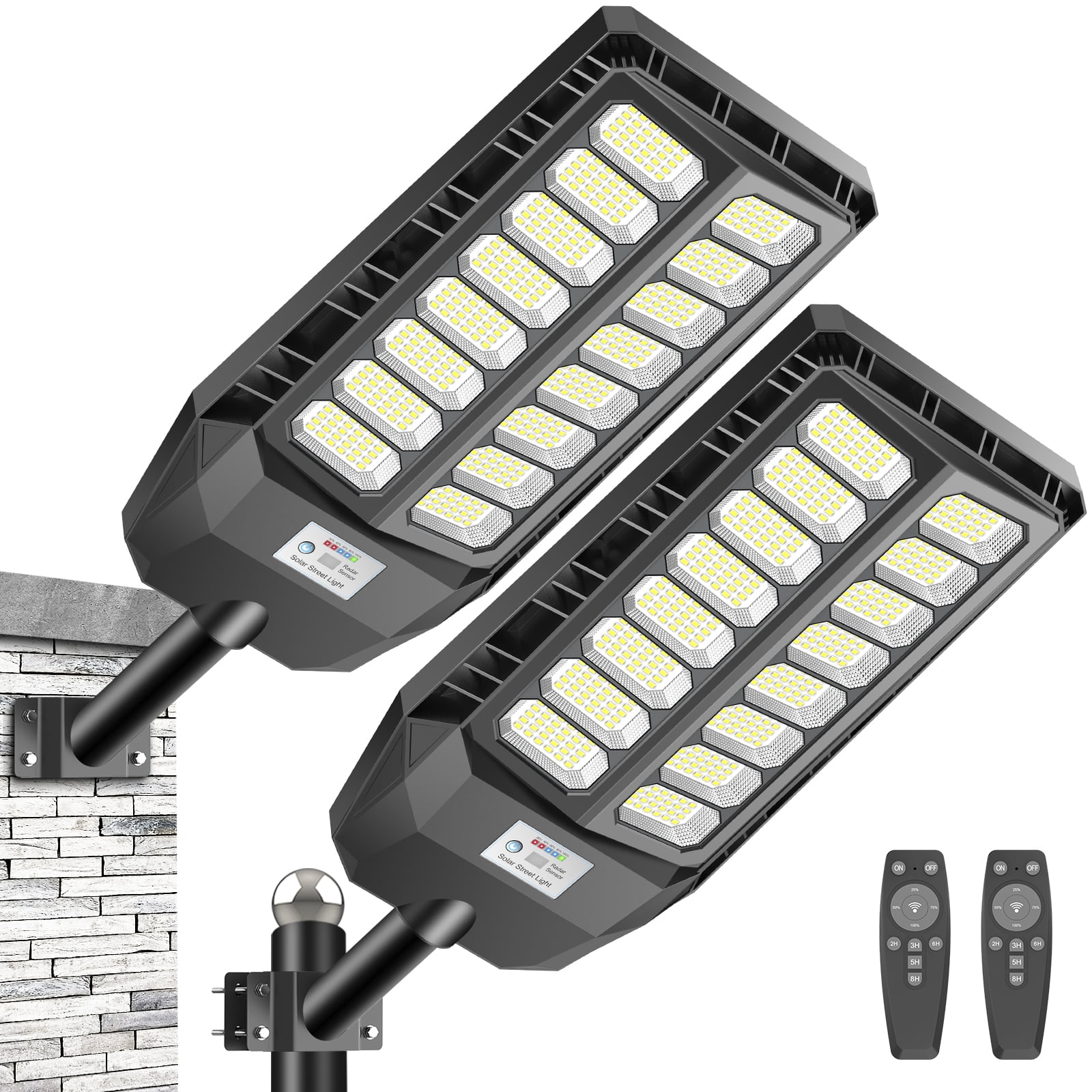 Adewalk 2 Pack Solar Lights Outdoor, 6500K Solar Flood Lights Outdoor, IP66 Waterproof Solar Street Lights with Motion Sensor and Remote Control for Dusk-to-Dawn Illumination