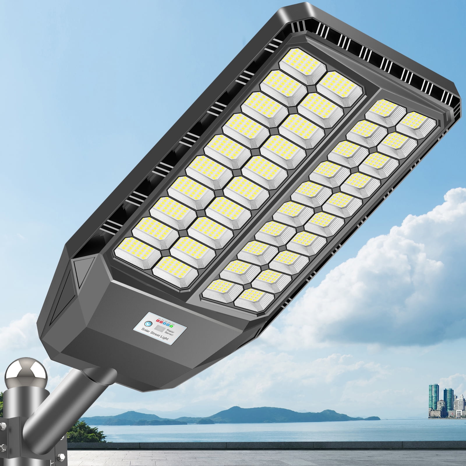 Adewalk 9000W Solar Street Lights Outdoor, Commercial Solar Street Lights Outdoor Dusk to Dawn, Solar Outdoor Light with Motion Sensor and Remote Control, Solar Parking Lot Lights for Yard, Country