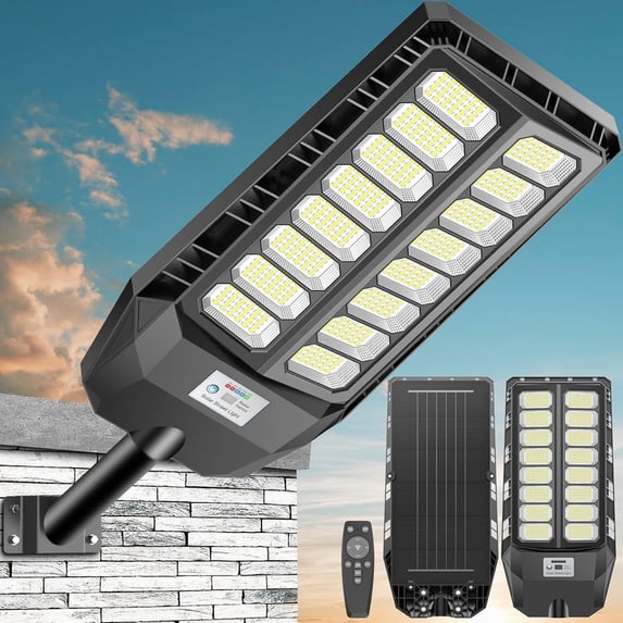 Adewalk Solar Lights Outdoor, 6500K Solar Flood Lights Outdoor, IP66 Waterproof Solar Street Lights with Motion Sensor and Remote Control for Dusk-to-Dawn Illumination