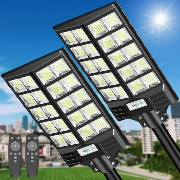 Adewalk Solar Street Lights 4000W 2 Packs, Bigger Size Higher Brightness, Outdoor Dusk to Dawn with Remote Control and Motion Sensor, Waterproof IP66 for Parking Lot