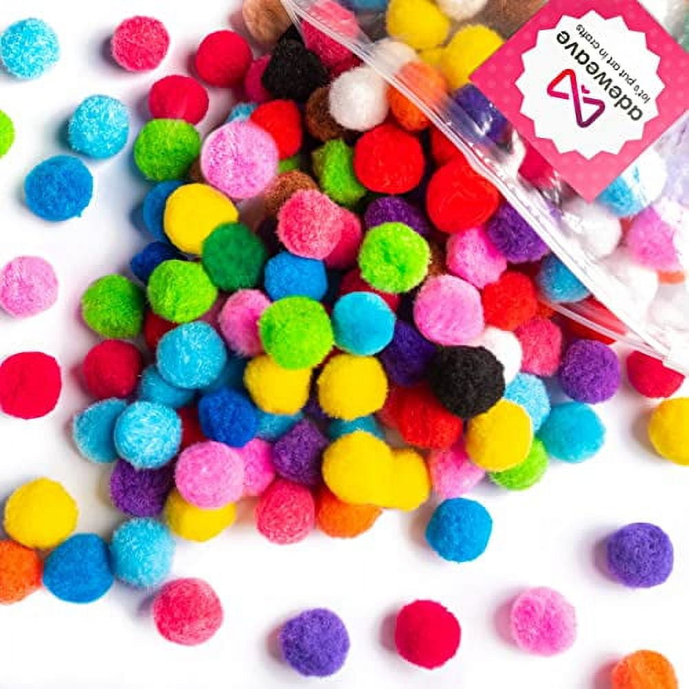 [250 Pcs ] 150 1 inch Black Craft Pom Poms + 100 Multicolor Pom Pom Balls,  Small Pom Poms Assorted Pompoms for Crafts Projects and DIY Creative Crafts