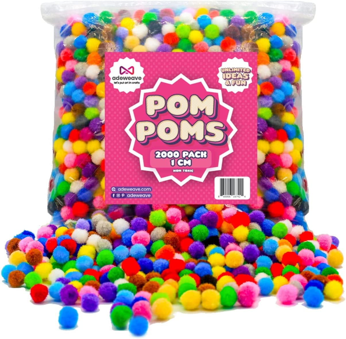 Adeweave 1.5 Inch 100 Pom Poms - Multicolor Pompoms for Crafts in Assorted  Colors Soft and Fluffy Large pom poms for Crafts in Reusable Zipper Bag