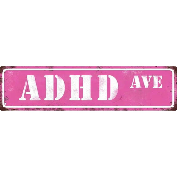 Adhd Ave Street Sign Retro Funny Wall Decor Metal Tin Signs Fall Season Horror Theme Inappropriate Humor Bar Home College Dorm Decor 16x4 in