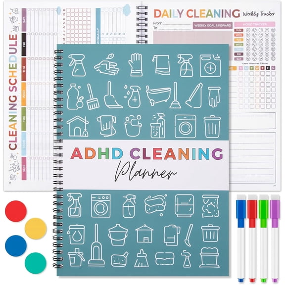Adhd Cleaning Planner for Adults, Undated Planner with Daily,Weekly,Monthly Plans, Reusable Dry-Erase Sleeves Adhd Daily Planner, Cleaning Schedule and Checklist for Stress-free Housework