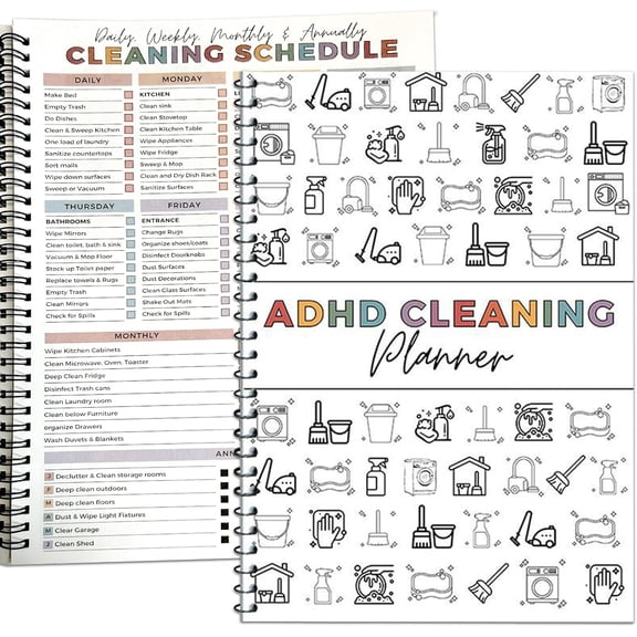 Adhd Cleaning Planner,Household Cleaning Planner, Daily, Weekly And Monthly House Cleaning Schedule And Checklist, Kitchen Bathroom Bedroom Specific Cleaning Schedules