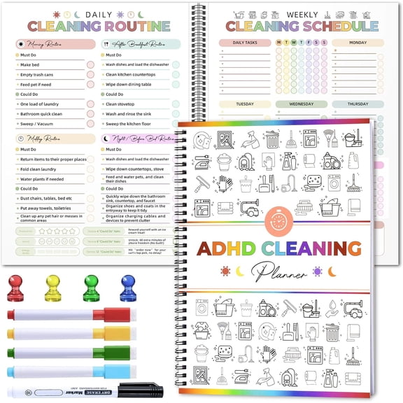 Adhd Cleaning Planner - Reusable Adhd Cleaning and Organizing Planner Daily Weekly Monthly - Cleaning Schedule and Checklist ADHD Planners for Adults Women Stress-Free Editable Household Schedule