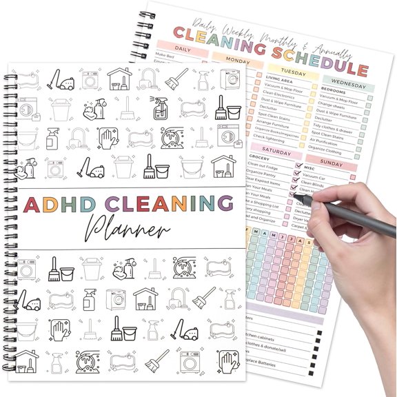Adhd Planner Daily Cleaning Organizer - Chore Chart Schedule and Checklist - Adhd Household Needs Organization Weekly Monthly Yearly Home Family Full Focus Routine Clean Planners for Adults Women