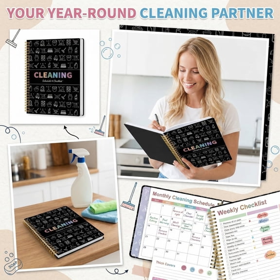 Adhd Routine Planner, House Planner, Spiral Notebook with Pockets, Organizer Notebook, Daily Chore Logging, Day Planner 2025-2026, Black Gold Accents, 1 Pc
