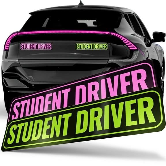 Adheisign Student Driver Magnet | Removable & Reflective New Driver Sign Decal for Car | Extra-Long Strong Adhesive Magnet w/ Bold Visible Letters (2-Pack)