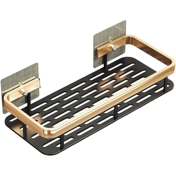 Adhesive Aluminum Shower Caddy, Black and Gold, 1-Piece