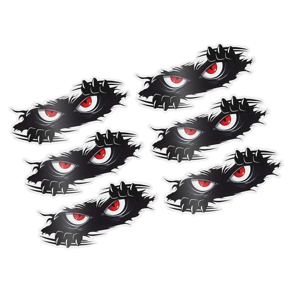 Adhesive Angry Eyes Vehicle Decals, Black Red Tear Through Artwork for Car Exterior 6 Piece Motorcycle Accent Layout Pack