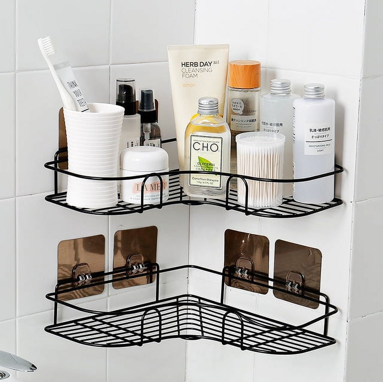  Corner Shower Caddy: 2 Pack Adhesive Shelf Decor - No Drilling  Stainless Steel Storage Rack with Hooks and Toothpaste Holder - Bath  Accessories : Home & Kitchen