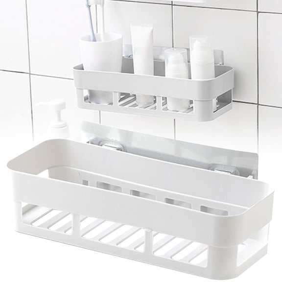 Adhesive Bathroom Shelf Organizer,10.24X3.94X2.36" No-Drill Wall Mount Storage Rack, Quick-Drain Shower Caddy, Sturdy Floating Shelves, Removable Soap & Toothbrush Holder, Drill-Free Shampoo Stand