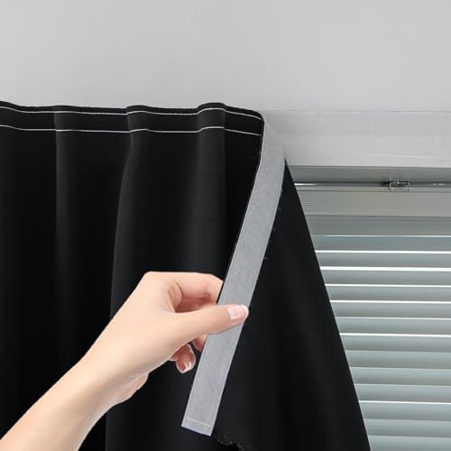 Adhesive Blackout Curtains-Self Stick Shades Window Blinds Curtains No Rod Needed Easy to Hang Curtains, Use for Bedroom, Living Room, Dining Room, Kitchen,Home Office,35"WX59"L,Black,1 Panel