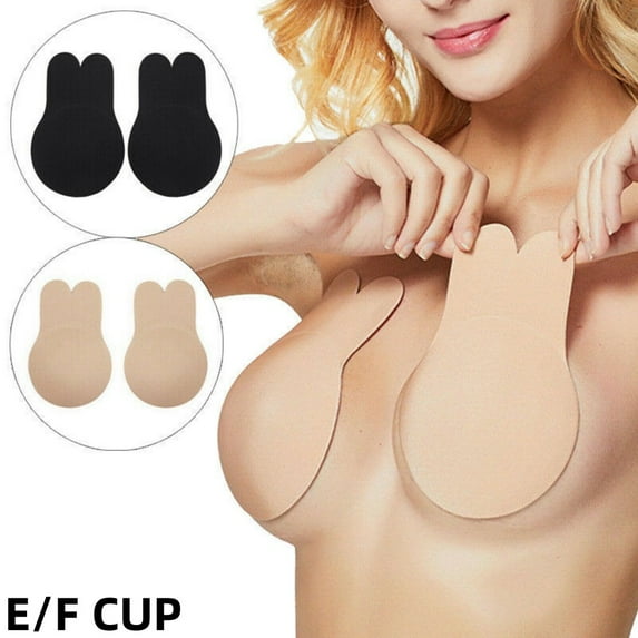 Adhesive Bra, 2 Pairs Sticky Bras Strapless Bras Invisible Lift Up Bra Stick on Nipple Covers Backless Bras for Women (E/F Cup)