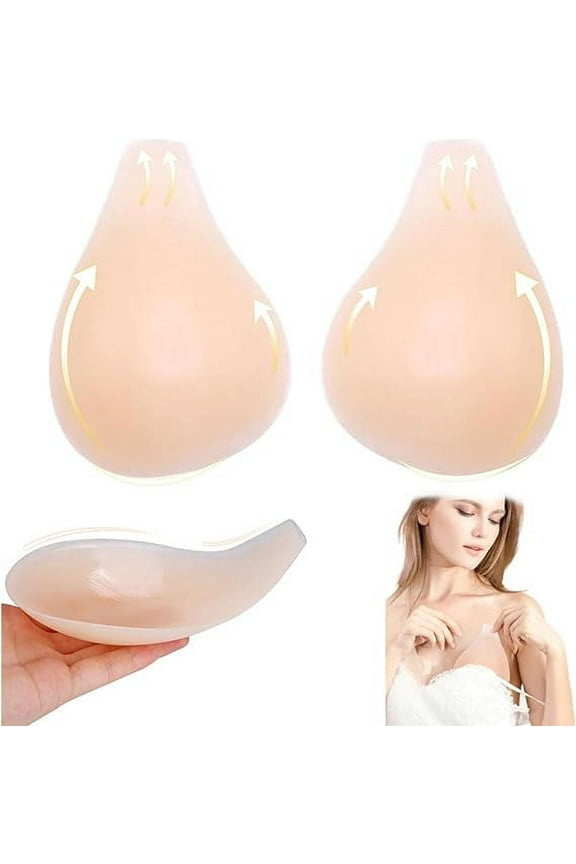 Adhesive Bra, Breast Lift Strapless Backless Silicone Bra Nippless Covers Push Up Self Invisible Sticky Bra for Women, Nippless Covers Push Up Sticky Bra A/B Cup (Nude)
