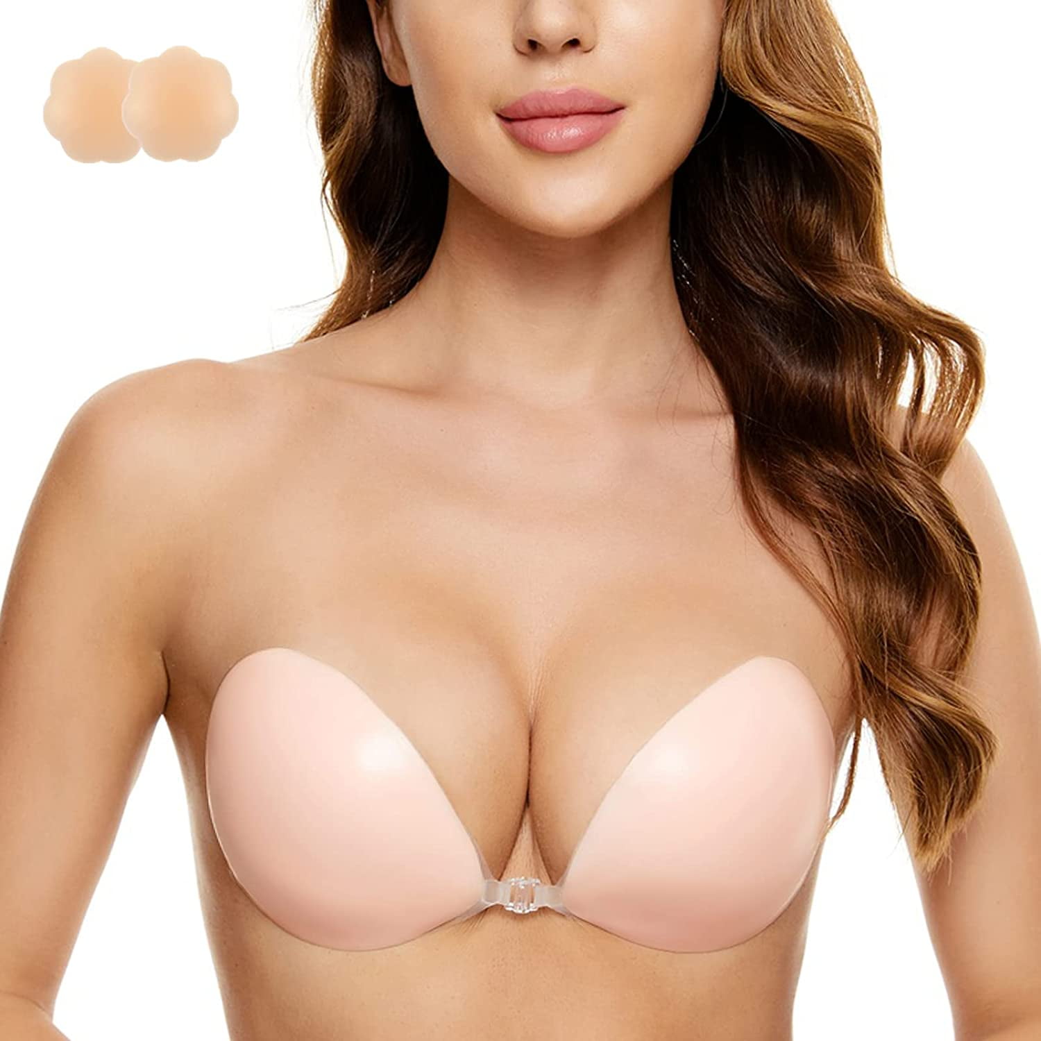 Adhesive Bra Strapless Push Up Reusable Invisible Silicone Sticky Bra For  Backless Dress With Nipple Covers