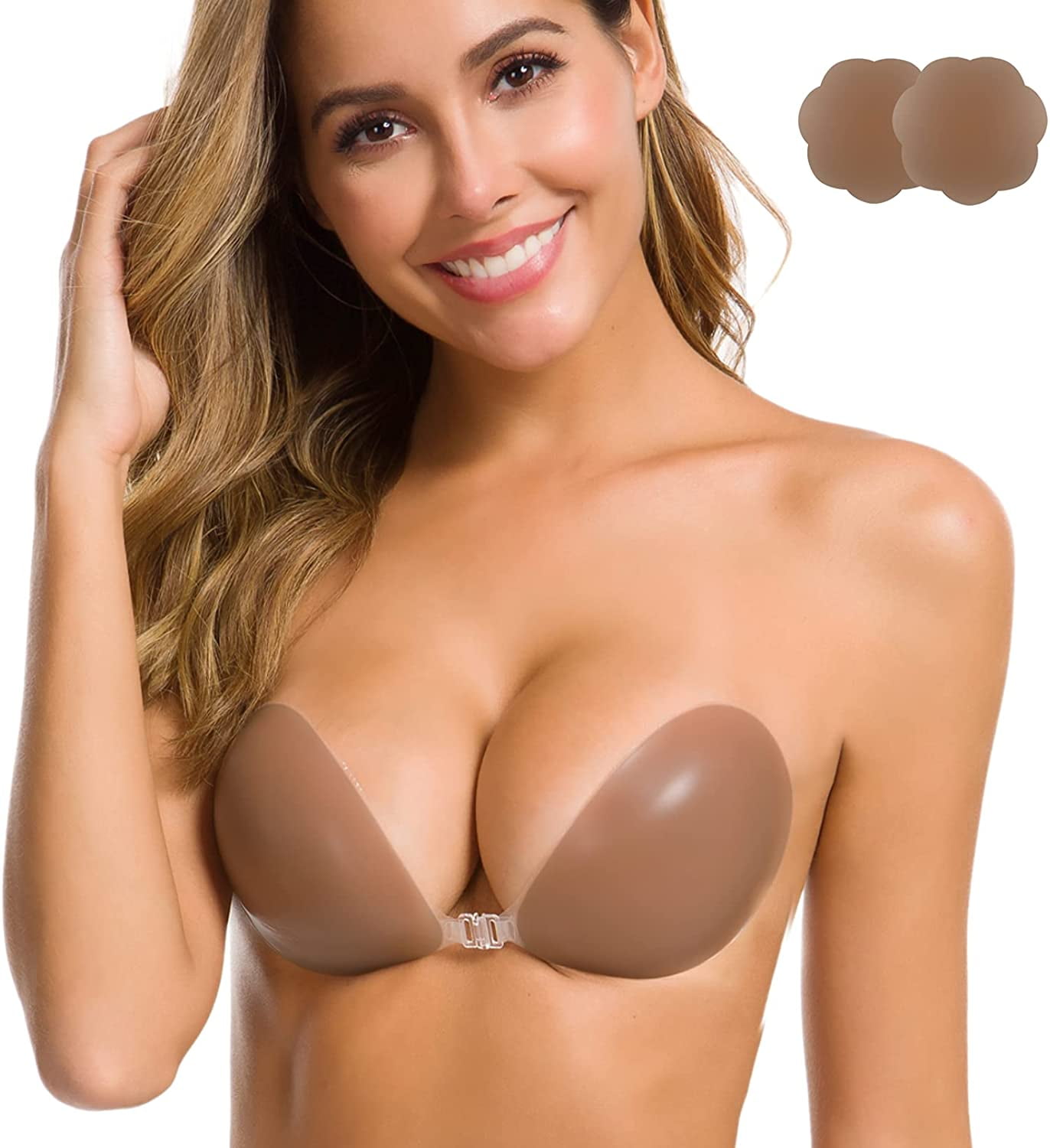 M Mistina Silicone Adhesive Push Up Strapless Bra Invisible Backless Sticky  Bra with Nipple Covers for Women Skin (Skin, A) at  Women's Clothing  store