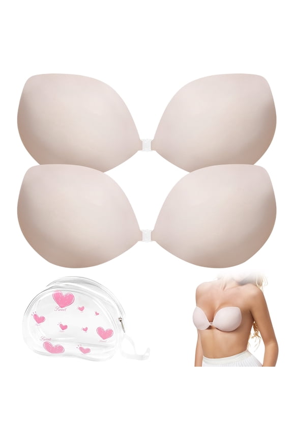 Adhesive Bras 2 Pairs, Reusable Silicone Sticky Bra, Ultra Thin Strapless Invisible Push Up Bra for Backless Dress