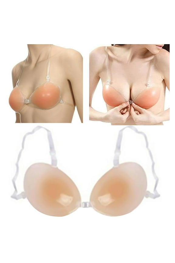 Adhesive Breast Enhancer Silicone Bra for Women, Reusable Sticky Invisible Strap Push Up Bra