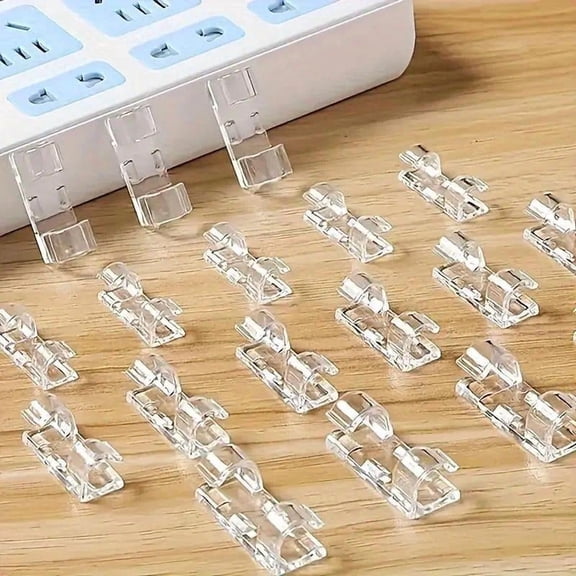 Adhesive Cable Clamp, 20pcs Transparent Wire Bracket for Power Line Management, Plastic Cable Tissue Clamp for Walls and Under Tables, Extension Cable Holder