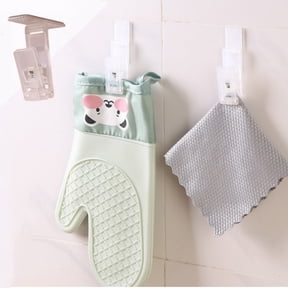 Adhesive Clips for Dishwashing Gloves, Strong Grip Plastic Towel Holder for Kitchen Cabinet and Bathroom, No Drill Wall Mount, 3.54-Inch Space Saving Organizer for Cleaning Supplies and Tools