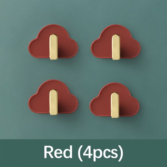 Adhesive Cloud-Shaped Wall Hooks for Hanging Keys, Towels, and Kitchen Utensils Without Drilling - 4 Pack in Assorted Colors