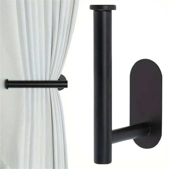 Adhesive Curtain Holdbacks Pack, No Drill Tie Backs Hooks for Drapes, Damage-Free Wall Mounted Curtain Holders Stainless Steel Curtain Hooks Black