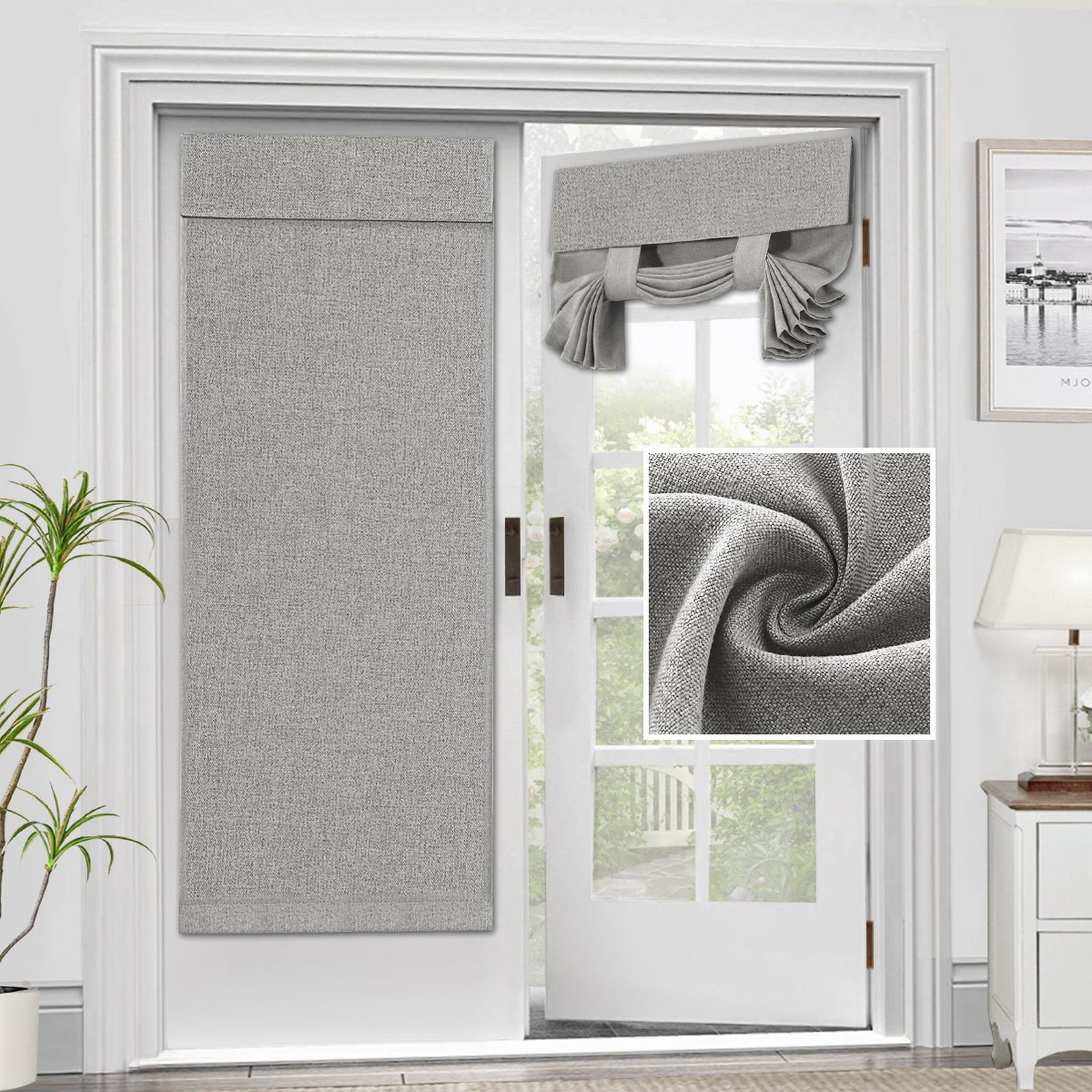 Adhesive Door Curtain Cozival Linen Textured French Door Curtains - Privacy & Room Darkening Tie-Up Blinds for Glass Doors & Kitchen Windows, Adhesive Installation, Privacy Window Blinds, B