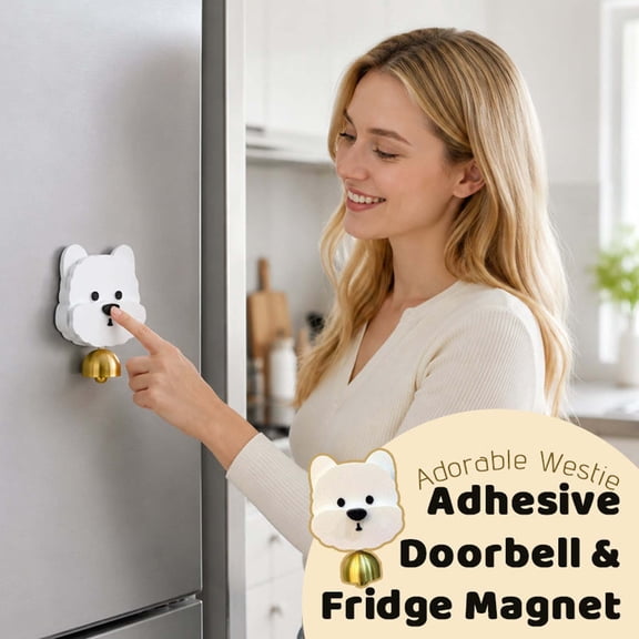 Adhesive Doorbell Magnet Cute White Terrier Decor Gentle Chime for Fridge, Kitchen, Entryway, Home