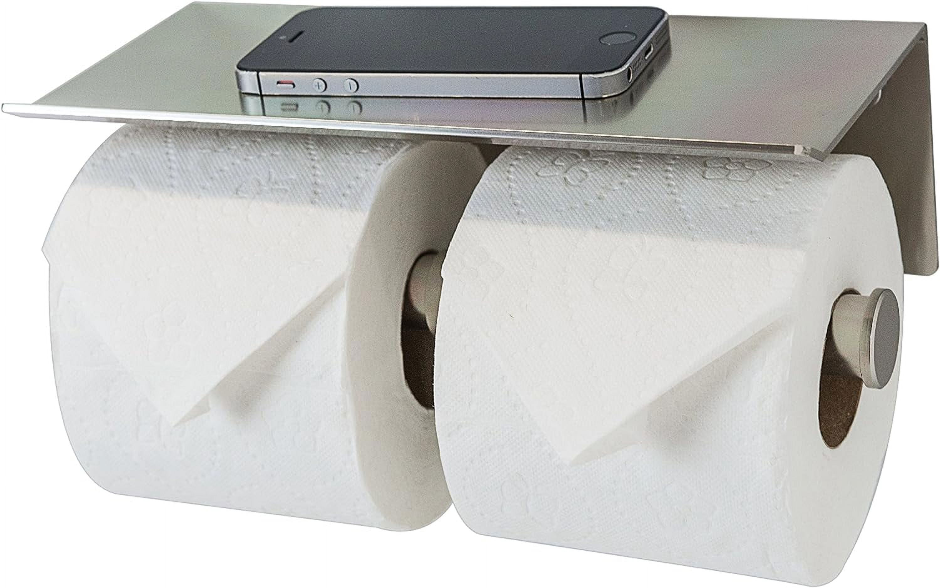 Adhesive Double Toilet Paper Holder with Phone Shelf, Supports Large ...
