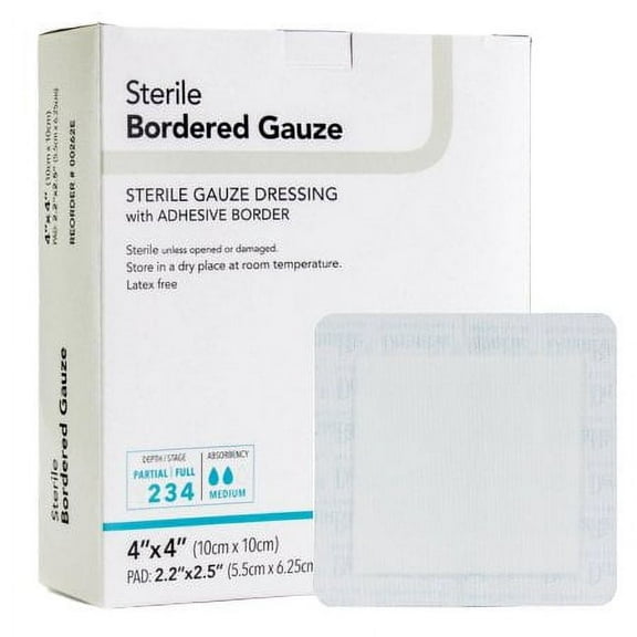 Adhesive Dressing DermaRite Bordered Gauze 4 X 4 Inch Gauze Square White Sterile