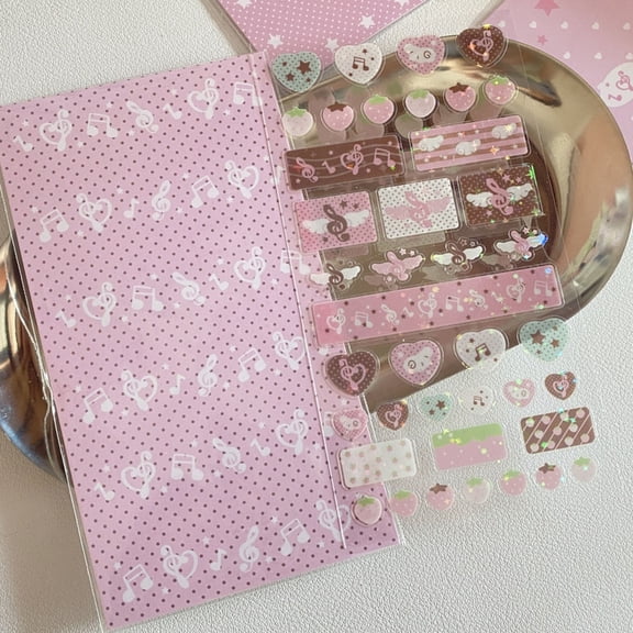 Adhesive Glittering Sticker Star Strawberries Musical Note Themed Sticker For Craft Phone Case Journal Laptop Album