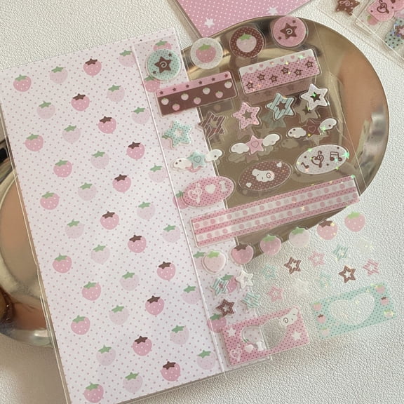 Adhesive Glittering Sticker Star Strawberries Musical Note Themed Sticker For Craft Phone Case Journal Laptop Album