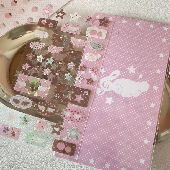 Adhesive Glittering Sticker Star Strawberries Musical Note Themed Sticker For Craft Phone Case Journal Laptop Album