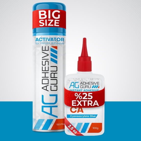 Adhesive Guru CA Glue with Activator Woodworking (3.5 oz - 13,5 fl oz) Cyanoacrylate Super Glue for Plastic, Glass, Ceramic, DIY, 3D Printing (1 Pack)
