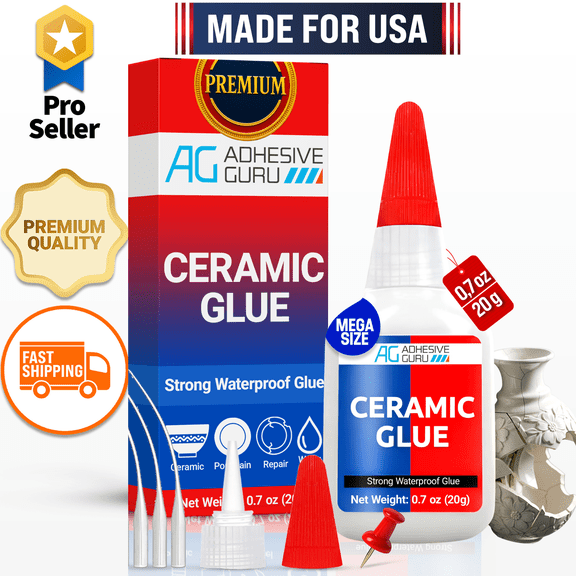 Adhesive Guru Ceramic Glue (0.7 oz) Super Glue for Pottery, Porcelain & China Repairs, Waterproof and Odorless After Cure, Non-Toxic, Temperature Resistant, Compatible with Aerosol Activator