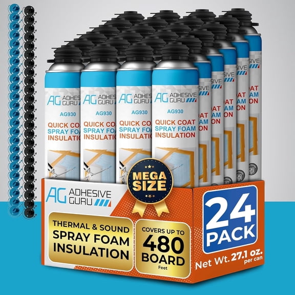 Adhesive Guru Heat Insulation Spray Foam (24 x32.8 oz | 480 Board feet), Self-Expanding, Closed-Cell Thermal & Acoustic Insulation | High-Performance Adhesive Foam - 24 Pack