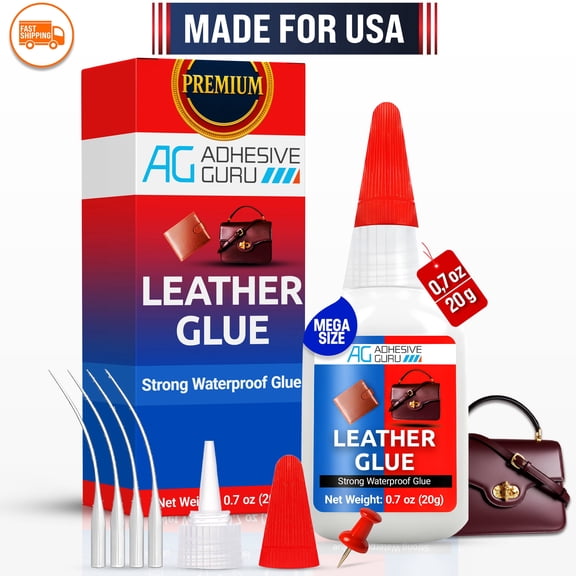 Adhesive Guru Leather Glue (0.7 oz) Waterproof,Super Glue for Purses, Sofas and Furniture Repair, Ideal for DIY Leathercraft. 1 Pack