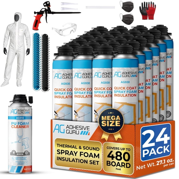 Adhesive Guru Spray Foam Insulation Kit 24 Pack with Nozzles, Self-Expanding Closed Cell Heat Insulation Foam