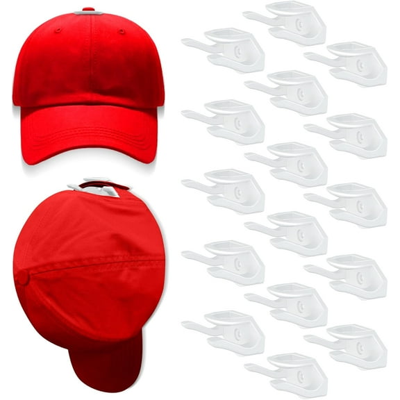 Adhesive Hat Rack (16-Pack), Strong Hold Hooks for Baseball Caps, Minimalist Wall Display Rack (White)