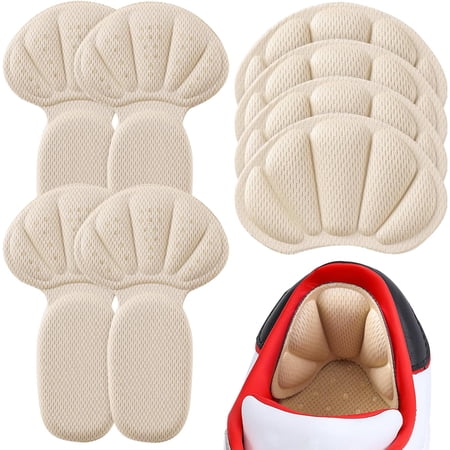 Adhesive Heel Cushion Pads, Back of Heel Grips Inserts for Too Big Loose Shoes, Reusable Heel Guards Liners for Women Men, Improve Shoe Fit,4PCS-Beige+4PCS-Beige