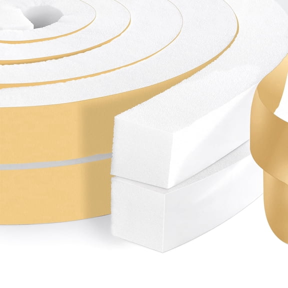 Adhesive High Density Foam Tape 1x1 Inch Thick for Window AC Seal, Weather Stripping for Doors & Windows, White