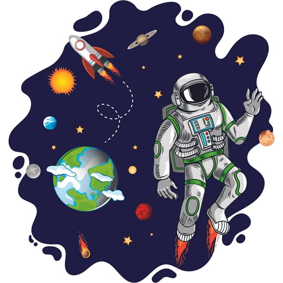 Adhesive Home Art Solar System Decor Abstract Shape Outer Space Background Wall Decal Design - 20" x 21" Removable Kids Bedroom Vinyl Stars Planets Space Shuttle & Astronaut Wall Sticker Decoration