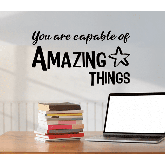 Adhesive Home Decor Design Vinyl Wall Art Lettering Decal Quotes - 19 Inches x 30 Inches Girls Boys Bedroom Living Room Removable Sticker Decoration | You Are Capable Of Amazing Things