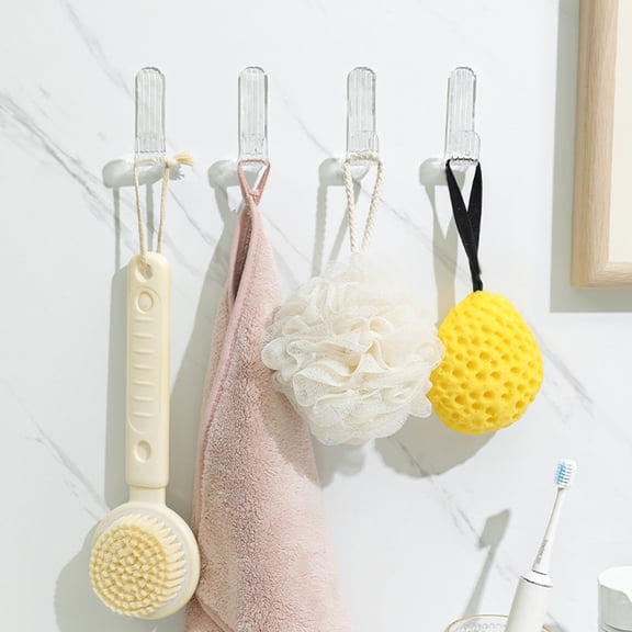 Adhesive Hooks, 10Pcs Transparent Acrylic Key Hooks for Wall Decorative Key Holder Rack Self Adhesive Wall Hooks for Towels, Hats, Shower, Kitchen, Living Room, Office