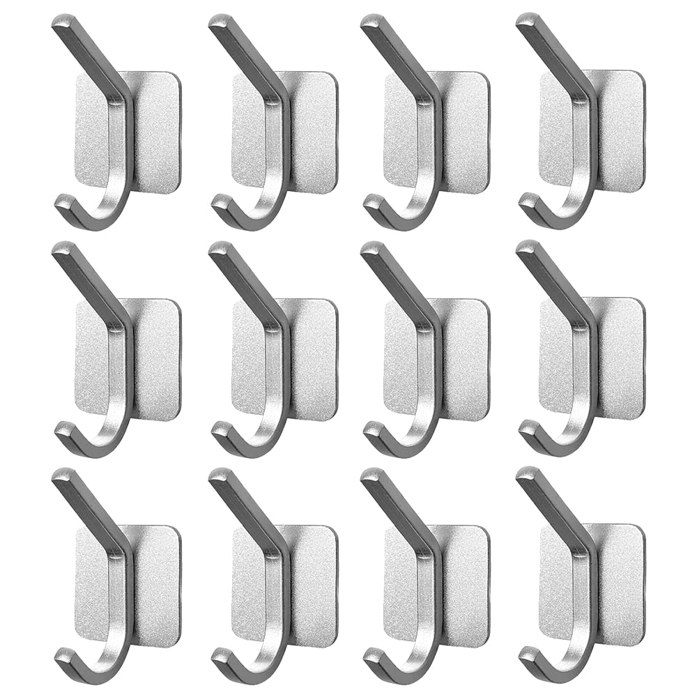 Adhesive Hooks 12 Pack , Heavy Duty Wall Hooks Aluminum Hooks for