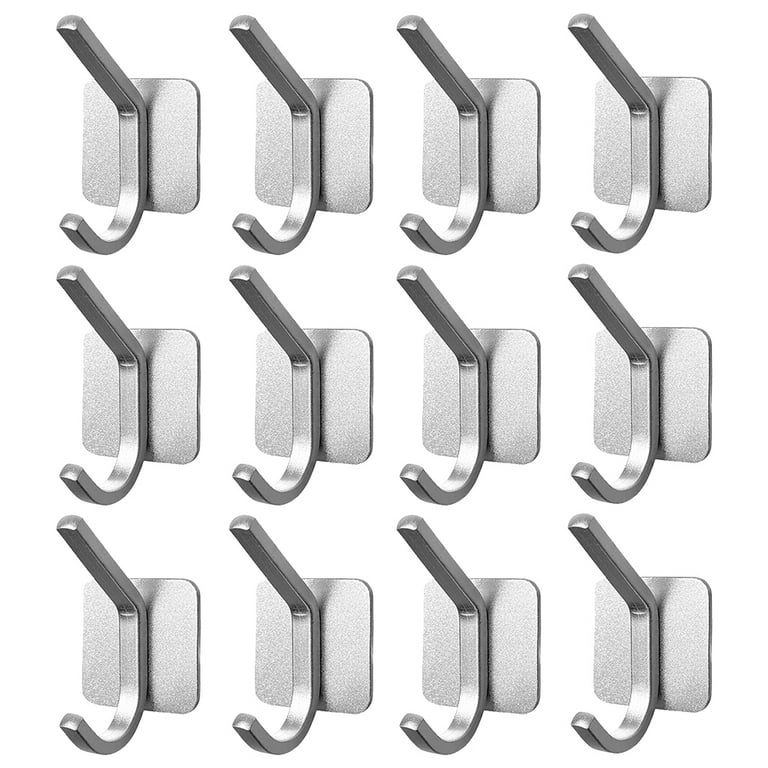 Adhesive Hooks 12 Pack , Heavy Duty Wall Hooks Aluminum Hooks for Hanging Coat, Hat, Towel, Robe, Key, Clothes, Towel Hook Wall Mount for Home, Office
