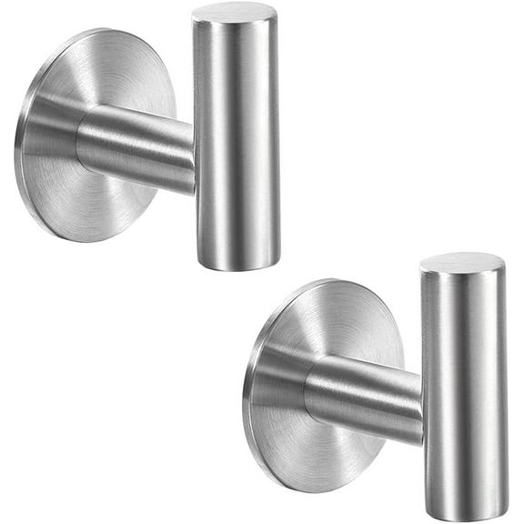 Adhesive Hooks Brushed Nickel SUS304 Stainless Steel Towel Hooks Heavy Duty Waterproof Wall Hooks Self Adhesive Coat Robe Towel Hooks for Bathrooms Kitchen Hotel Wall Mounted Hooks - 2 Pack